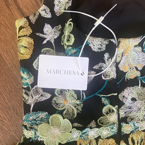 Current season NWT Marchesa Black Tulle Embroidered Floral Tea Length Gown. - Picture 9 of 13